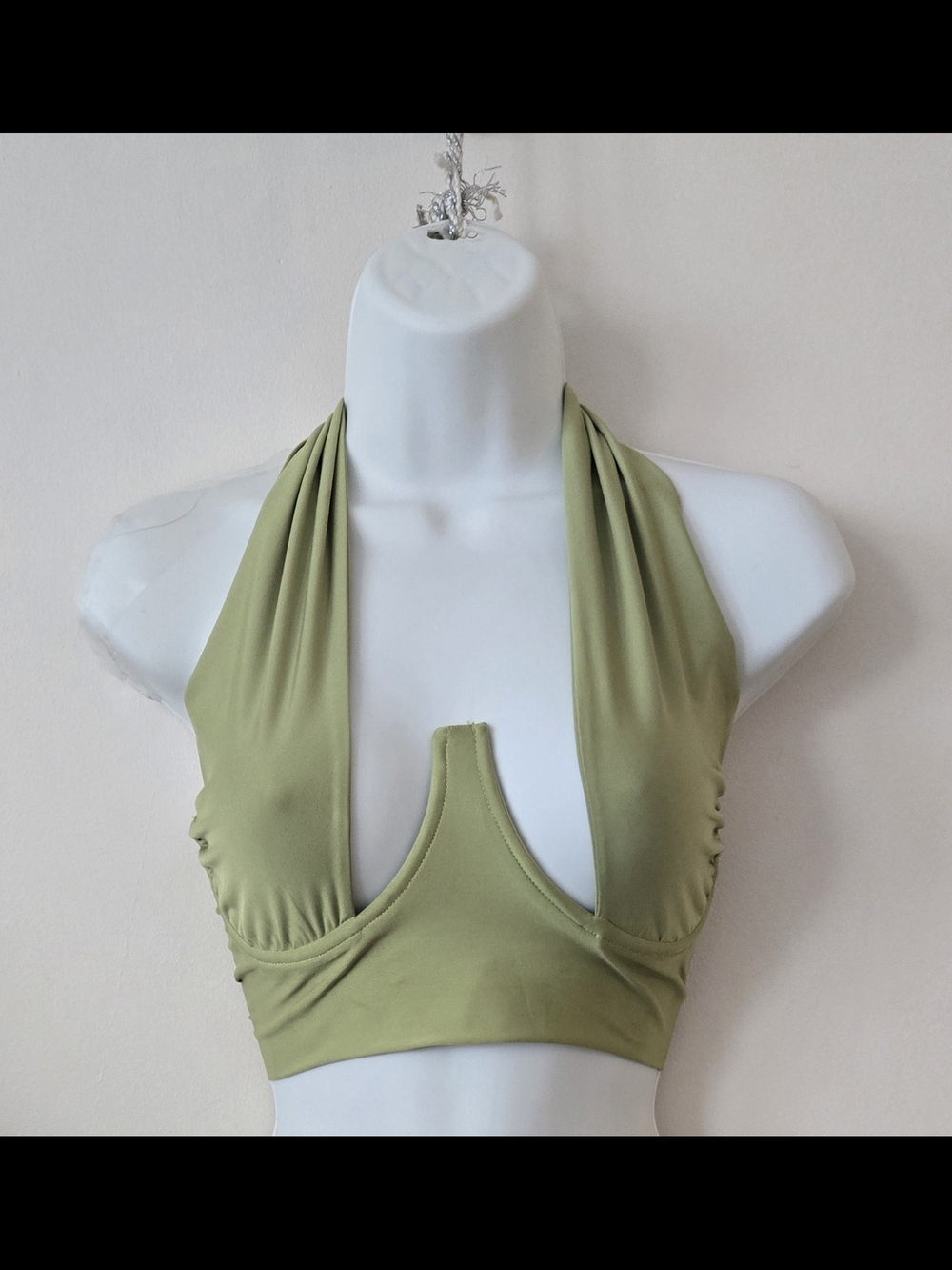 Olive Halter Crop Top with Deep V Front